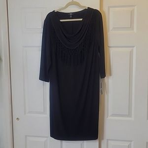 MSK Black Cowl Neck Fringe Sheath Dress